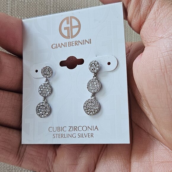 Giani Bernini Women 3 Step Drop Earrings Sterling Silver Cubic Zirconia $90 - Picture 2 of 11